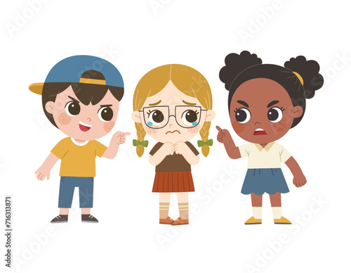 Student getting bullied in school. Sad girl standing around and bullying person. Problem of bullying at school. Sad moment.