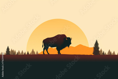 Minimalist illustration silhouette of a bison silhouette against a plain background, emphasizing simplicity and form © Hanna Haradzetska