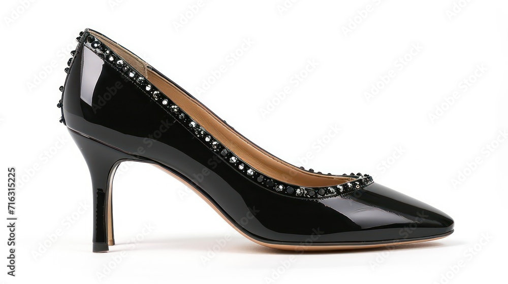 Obraz premium black long heel small mirror stones on it isolated on white background