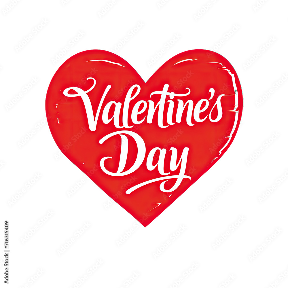 A Simple Red Heart With the Text Valentine's Day. Isolated on a Transparent Background. Cutout PNG.