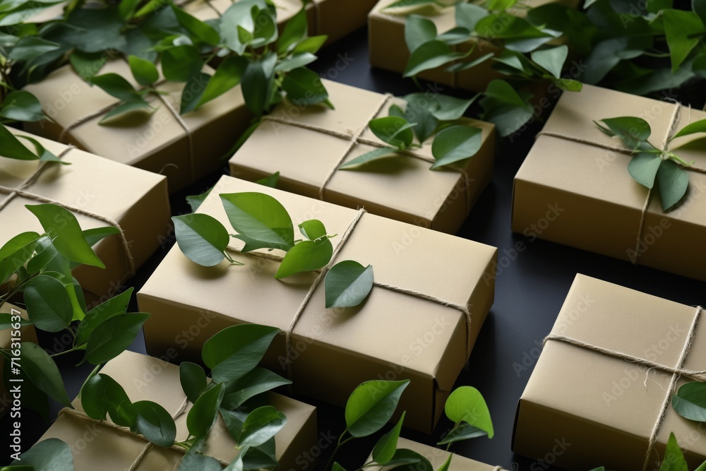 eco friendly care sign plastic free symbol packaging carton box wrap paper in small shop retail store. eco friendly care sign plastic free symbol packaging carton box wrap paper in small shop retail store.