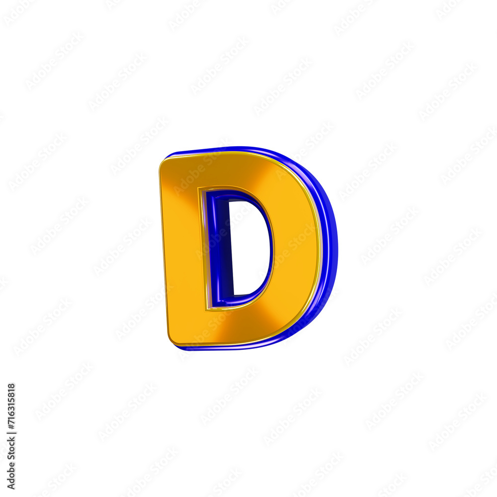 Glossy yellow alphabet with blue 3d letter d Glossy yellow alphabet with blue 3d letter d