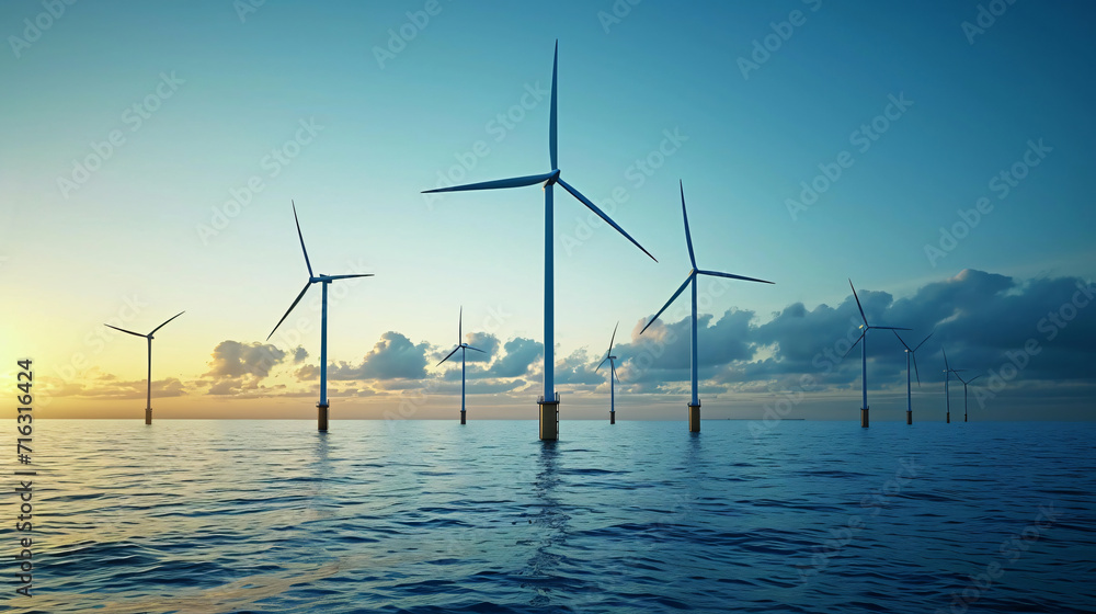 Fototapeta premium Renewable energy wind turbines on the ocean