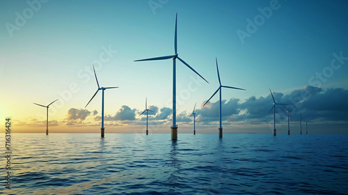 Renewable energy wind turbines on the ocean
