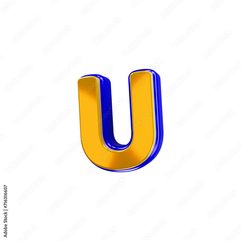 Glossy yellow alphabet with blue 3d letter u Glossy yellow alphabet with blue 3d letter u
