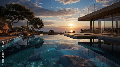 an infinity pool overlooking an amazing awe inspiring sea landscape © Tn