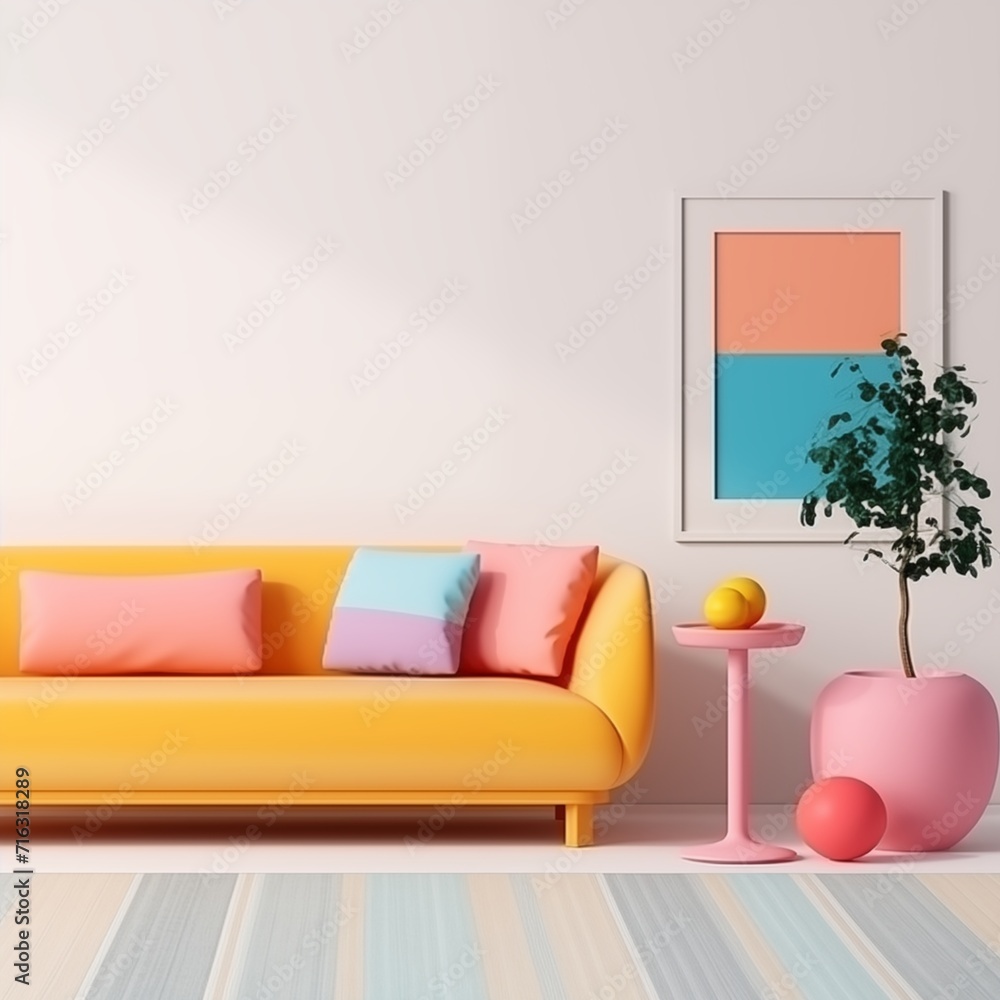 Fototapeta premium modern living room with sofa and colorful painting