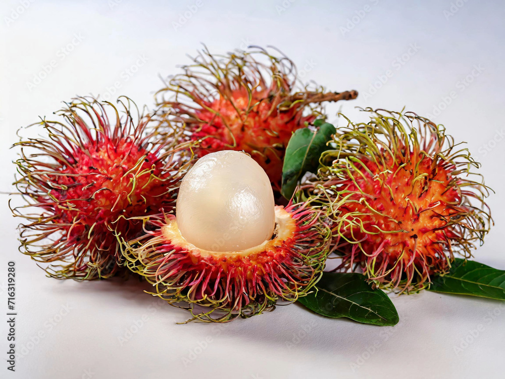 Rambutan fruit Close up, high resolution images on a white background