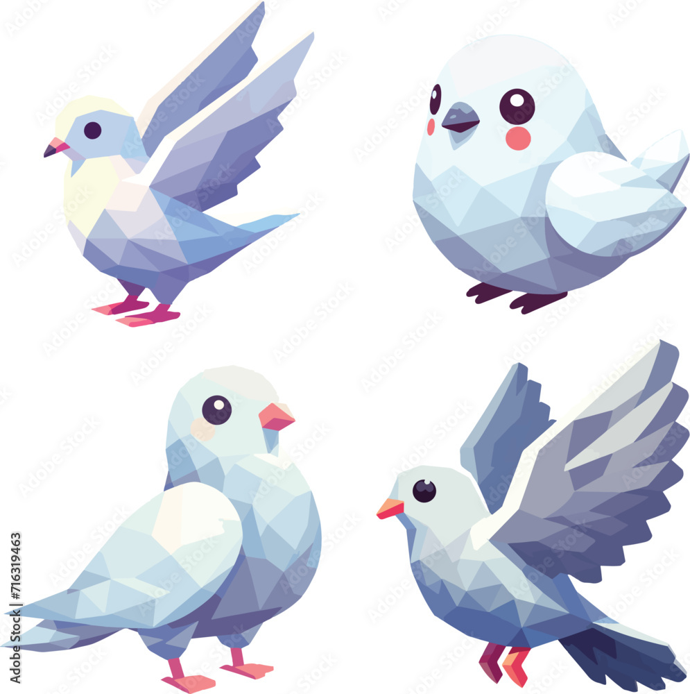 set collection vector bird pigeon dove chibi cute set collection vector bird pigeon dove chibi cute