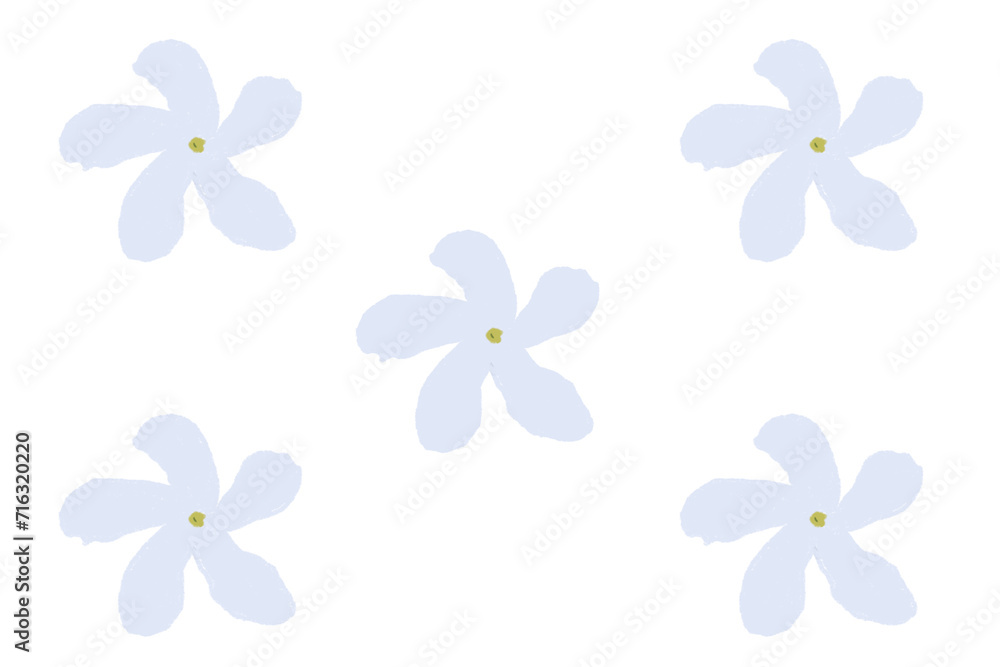 White Flower Crape Jasmine Flower Pattern with Dry Brush