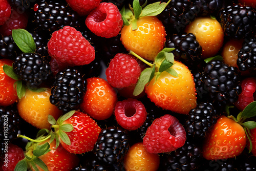 Berries background. Raspberries  blackberries and raspberries. ripe raspberries and blackberries texture background. summer healthy berries. top view. natural vitamins