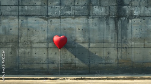 red heart on cement wall background. valentine concept.