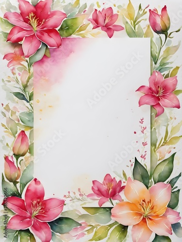 copy space for text card with flowers and leaves , watercolour , wedding invite,Happy Women's, Mother's, Valentine's Day, birthday greeting card design.