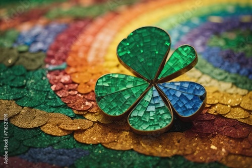 A pot of gold nestled within a cloverleaf garden, symbolizing luck and prosperity on Saint Patrick's Day photo