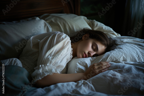 A young woman peacefully asleep in her bed