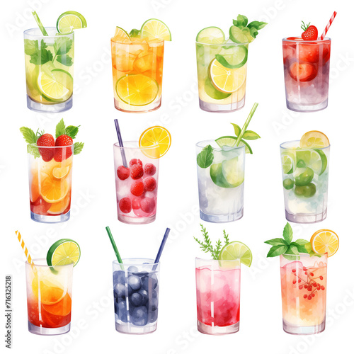 clipart bundle watercolor drink summer theme, on transparent background