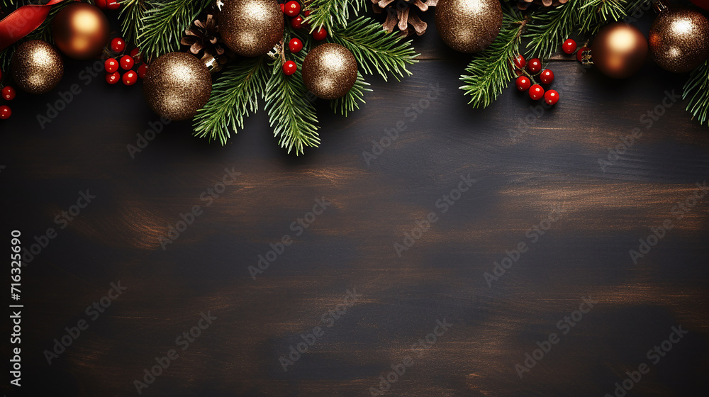 Christmas_background_with_fir_tree_and_decor._Top_view_