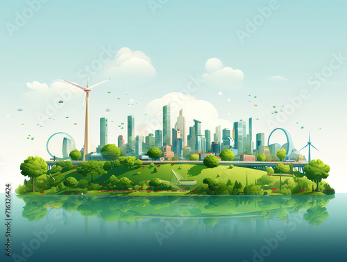 Green eco city on natural background, Ecology and environment conservation