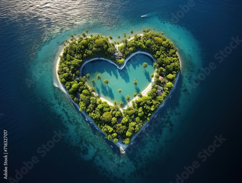 Heart shaped island aerial view i love travel beach and sea bird'seye view