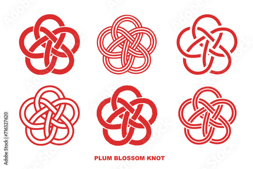 Mizuhiki Knot "Plum Blossom" Collection. Japanese Traditional Knot Design Isolated On Transparent Background. Vector Editable.
