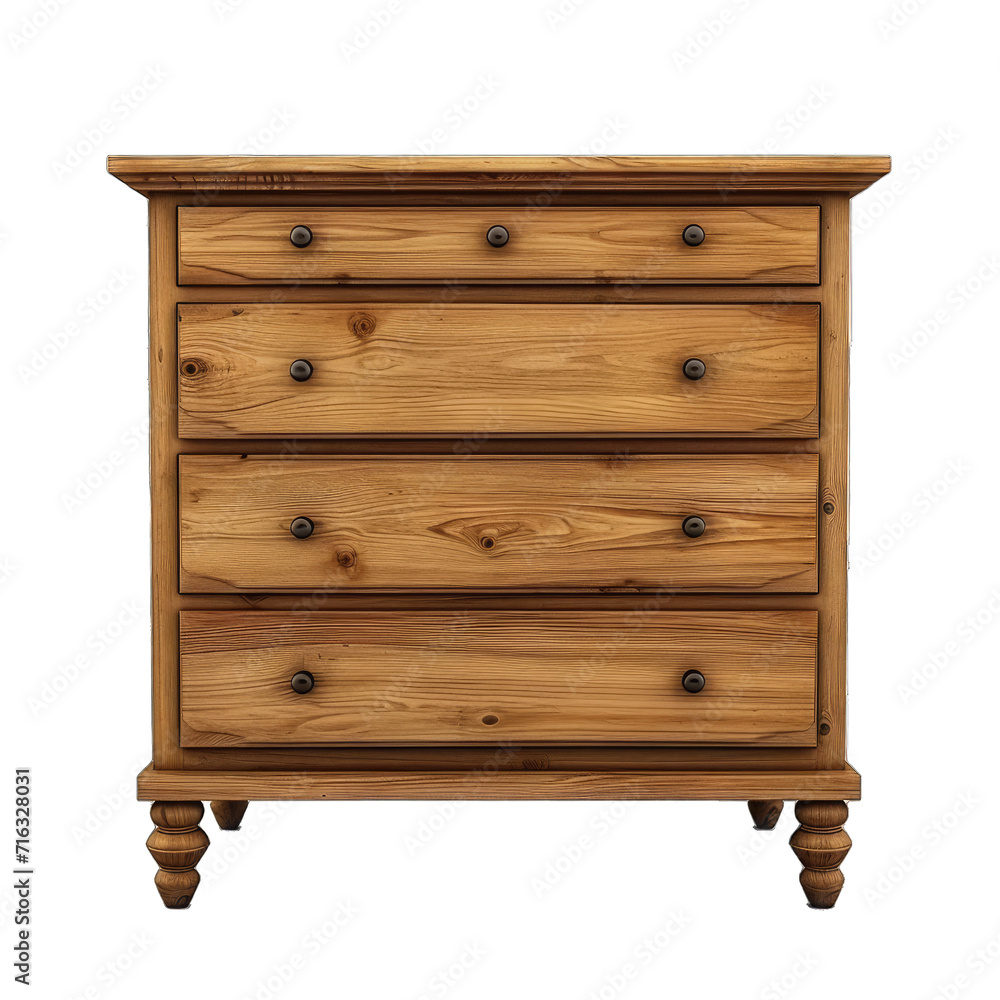 A Wooden Dresser With Drawers.. Isolated on a Transparent Background. Cutout PNG.