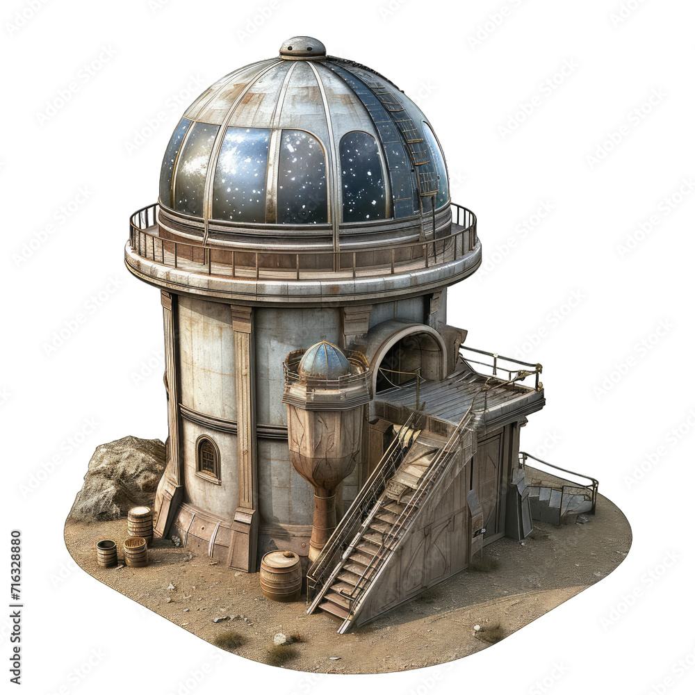 An Astronomical Observatory. Isolated on a Transparent Background. Cutout PNG.