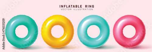 Summer inflatable ring vector set design. Summer inflatable rings, floaters objects collection for vacation swimming elements. Vector illustration summer floaters set.
