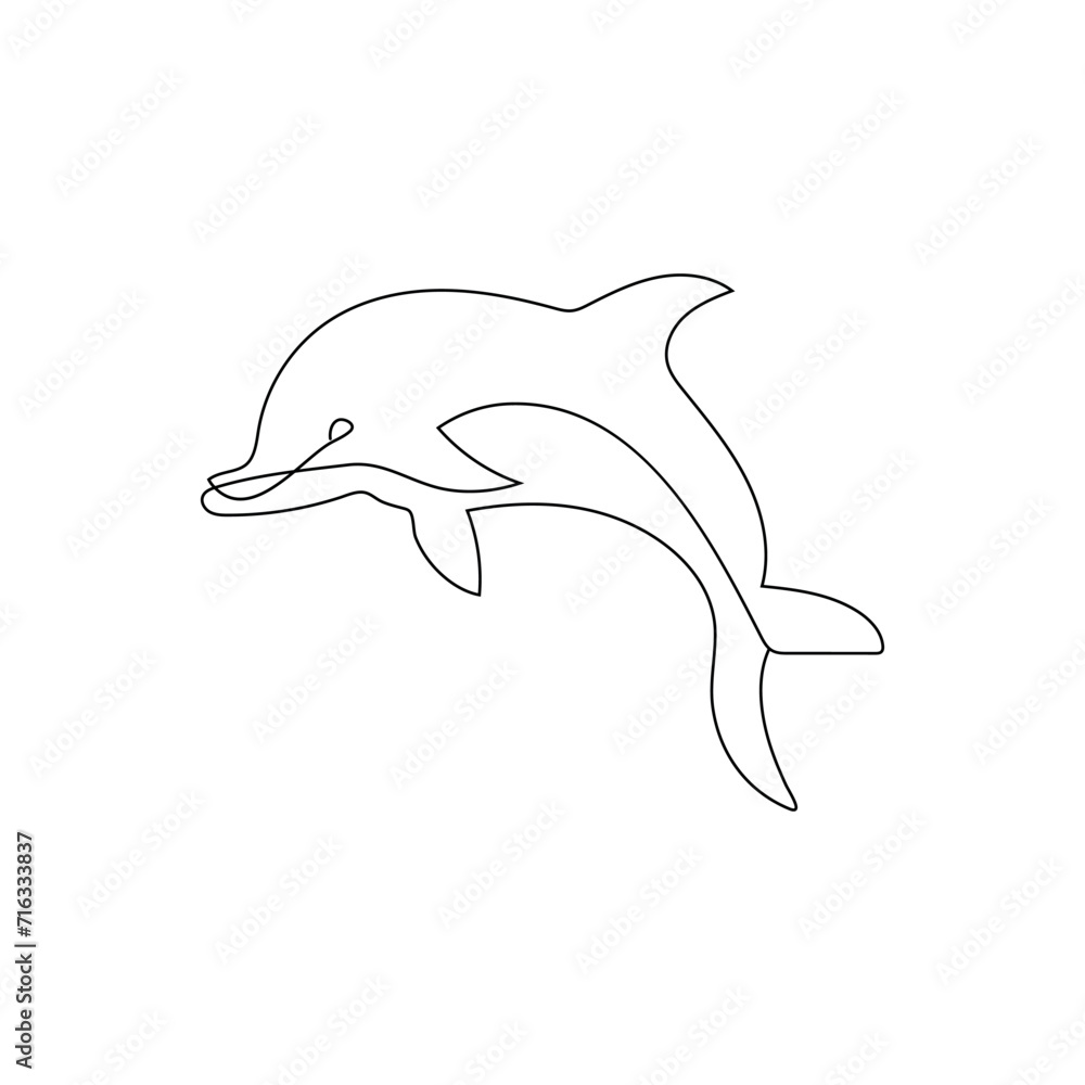 Obraz premium Dolphin continuous one line drawing outline vector illustration