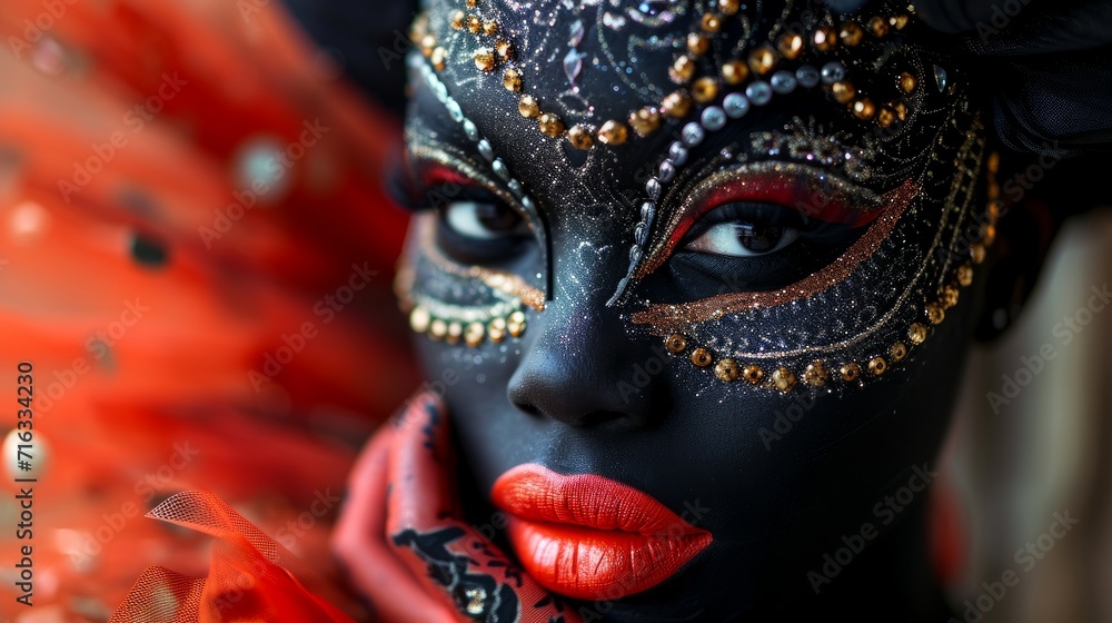 beautiful woman with carnival mask at party