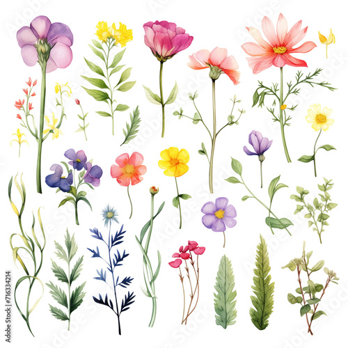 clipart bundle watercolor summer flora  flower on summer theme  on transparent background 