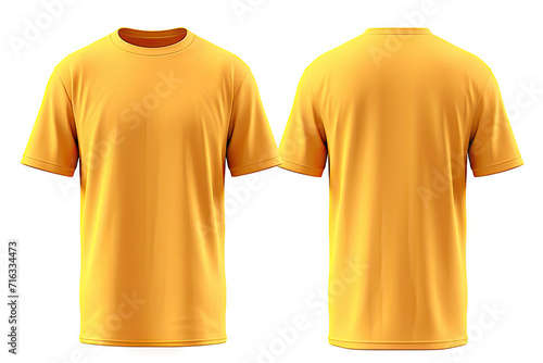 Blank T Shirt color yellow template front and back view on white background