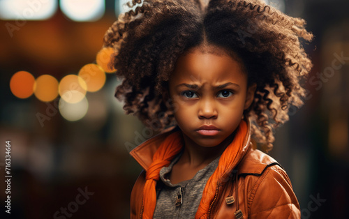 Curly-Haired Little Girl Looking at the Camera Demonstrates Innocence and Curiosity