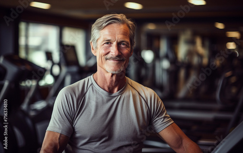 Smiling Man Exercising in Gym