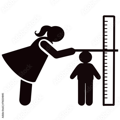Vector a woman is measuring a child's height illustration