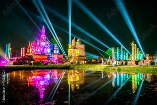 Loy Khrathong festival in Sukhothai historical park  Thailand