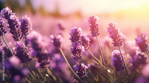 A serene lavender field basking in the golden hues of a tranquil sunset.