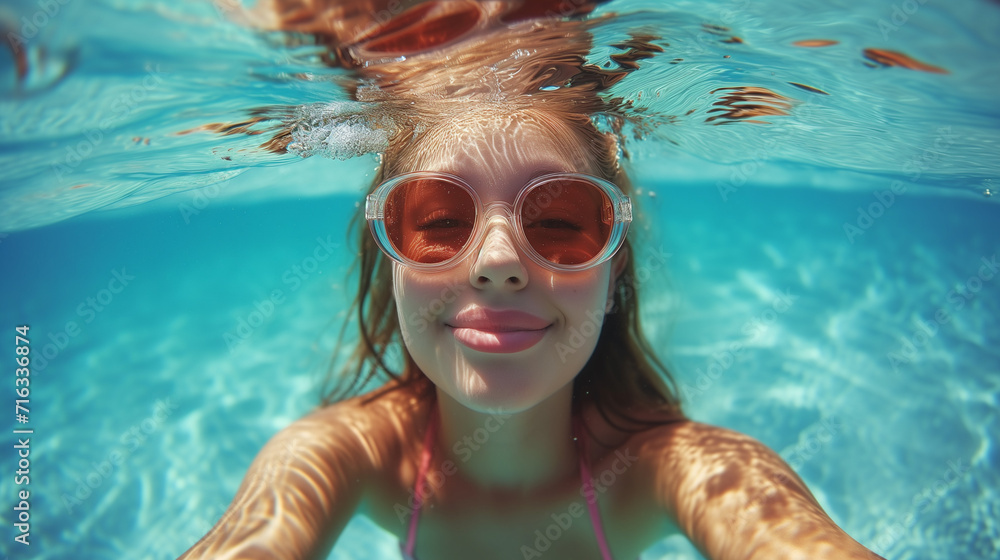 Fototapeta premium woman making selfie underwater,ai