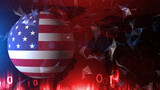 Usa 3d flag globe on red cyberspace world map copy space illustration background.