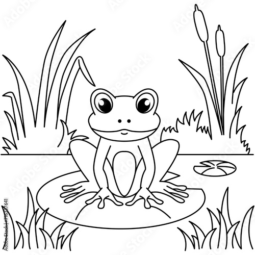 Fototapeta Naklejka Na Ścianę i Meble -  Funny frog cartoon for coloring book