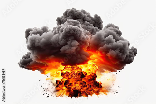 black smoke and fire on white background 