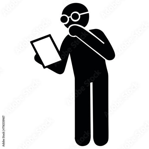 Portrait a man with glasses seriously reading a document vector illustration