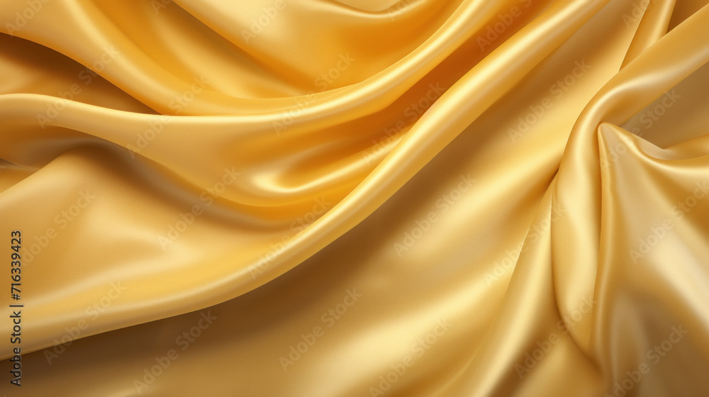 Obraz premium Smooth golden satin fabric texture with elegant folds, representing luxury and quality.
