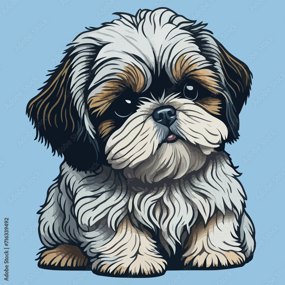 Cute illustration of Shih Tzu dog isolated on a plain background.