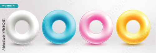 Summer inflatable ring vector set design. Summer floaters rings in plain color for tropical season swimming vacation elements. Vector illustration summer inflatable collection.
