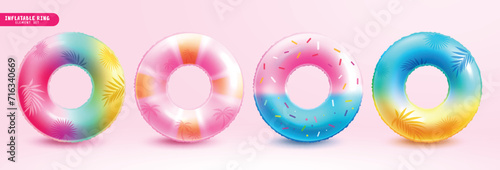 Summer floaters ring vector set design. Summer floater rings in pastel color for tropical swimming vacation elements. Vector illustration Vector illustration floaters rings collection.
 photo