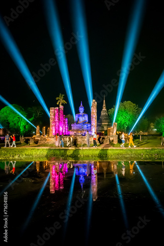 Loy Khrathong festival in Sukhothai historical park, Thailand photo