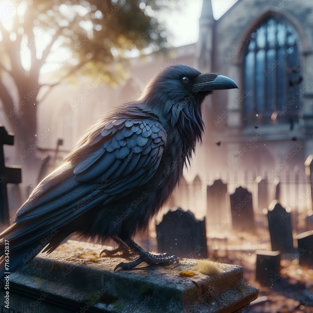 Fototapeta premium Raven, symbol of the cemetery