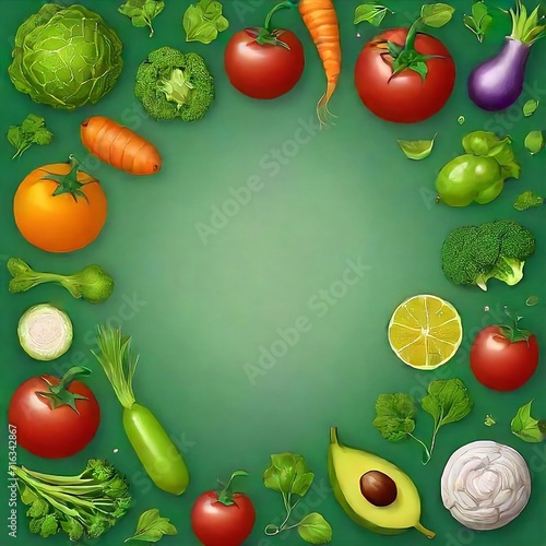 health style green gradient background small embossed vegetable vector icons at the top