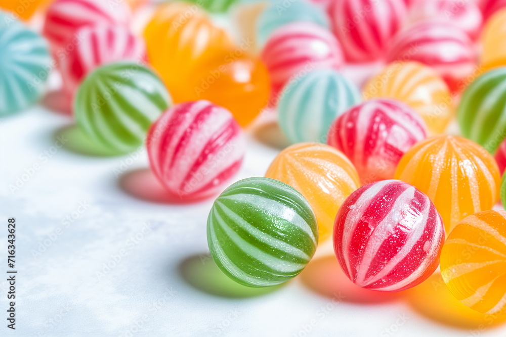 Handmade colorful round candies. close up. copy space - Generative AI Handmade colorful round candies. close up. copy space - Generative AI