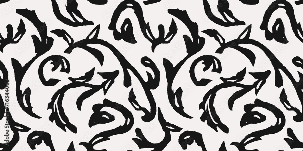 Hand drawn scroll minimal abstract line organic shapes seamless pattern. Baroque contemporary concept Hand drawn scroll minimal abstract line organic shapes seamless pattern. Baroque contemporary concept